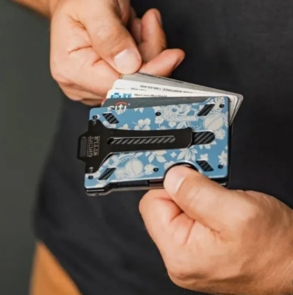 NEW Grunt Style Phantom Wallet Blue Tiki Skull Minimalist Tactical Money Clip